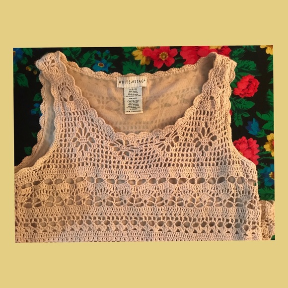 Tan color sleeveless tops; crocheted, inner sheer - Picture 4 of 4